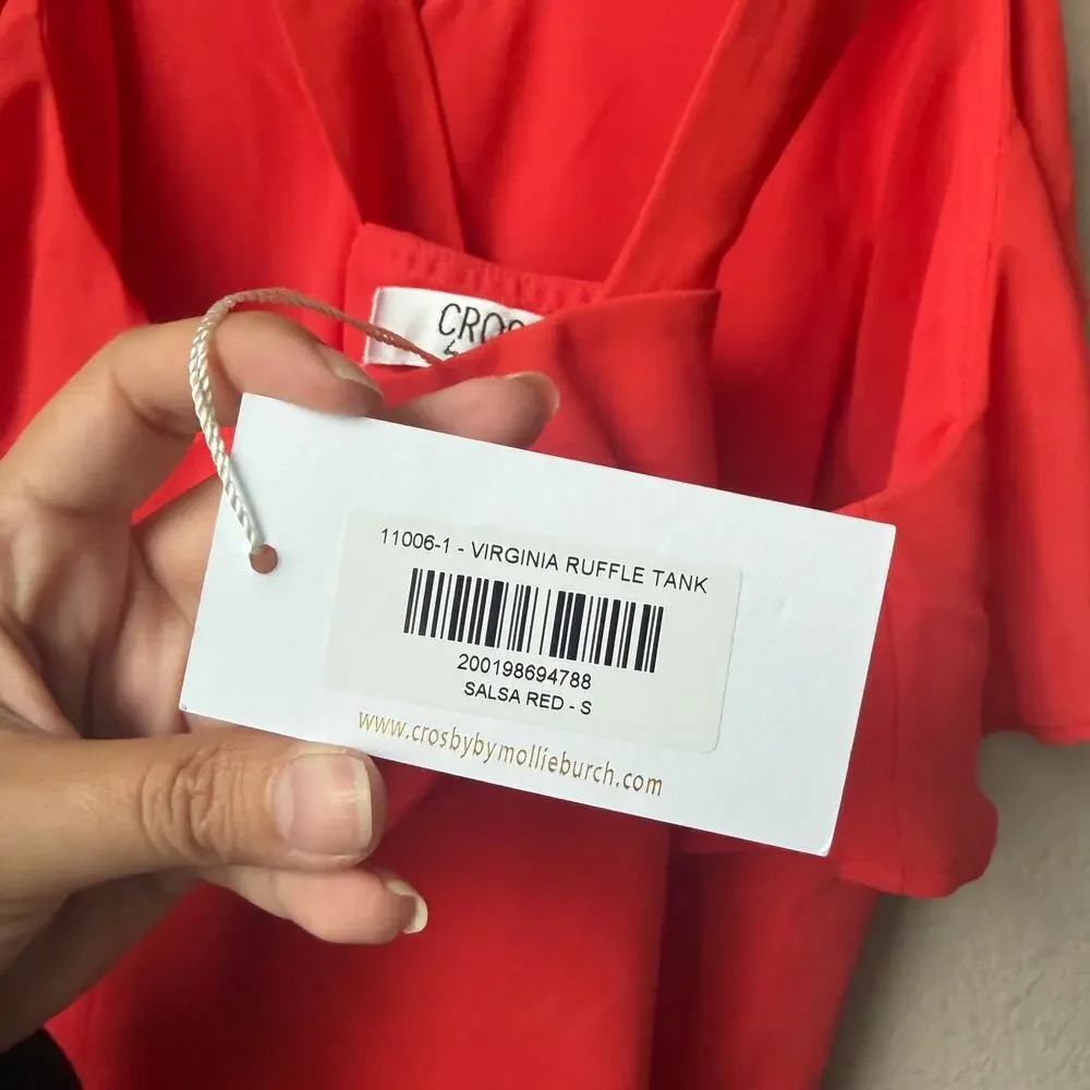 CROSBY by Mollie Burch Virginia Ruffle Tank in Salsa Red NWT Size S - Picture 4 of 7